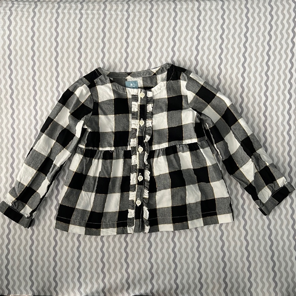 2T Baby Gap Black & White Plaid Long Sleeved Shirt